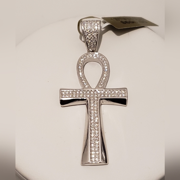 Sterling Silver Ankh Mossainite Pendant
